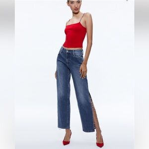 Alice + Olivia Blue Denim Jeans with Side Cutouts